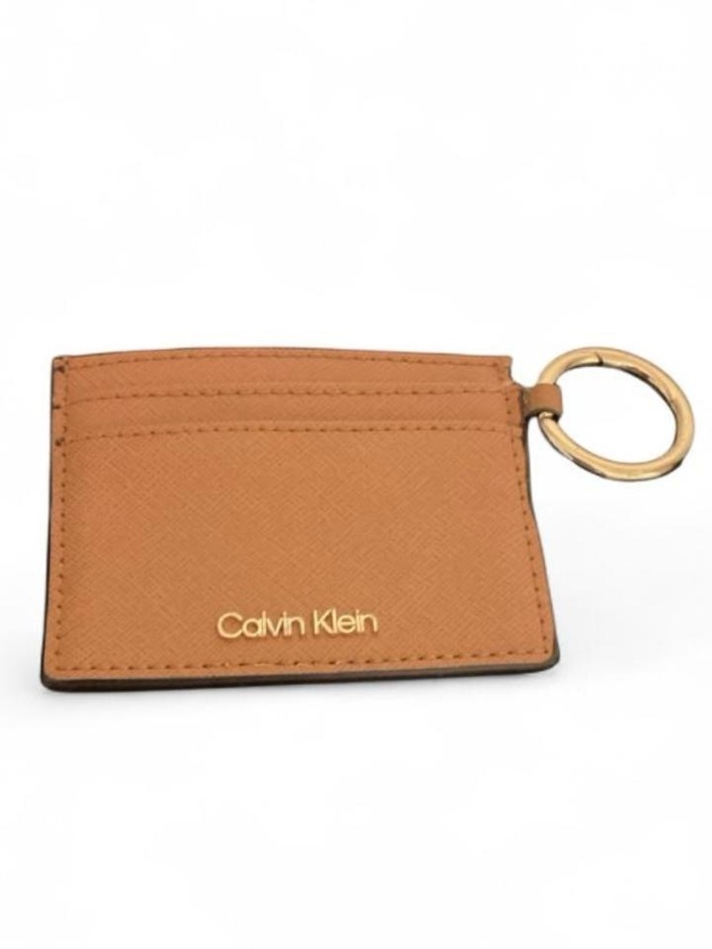 Calvin Klein Brown Leather Card Holder with Gold Keyring
